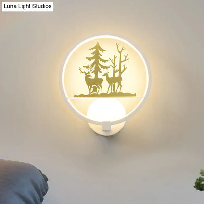 White Gold Elk Wall Light by Decorbites, circular deer forest silhouette on Tampa Home & Garden Store