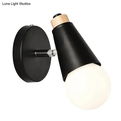 Decorbites Bamboo Cone Wall Light: black metal cone sconce with bamboo accent and round wall mount on Tampa Home & Garden Store