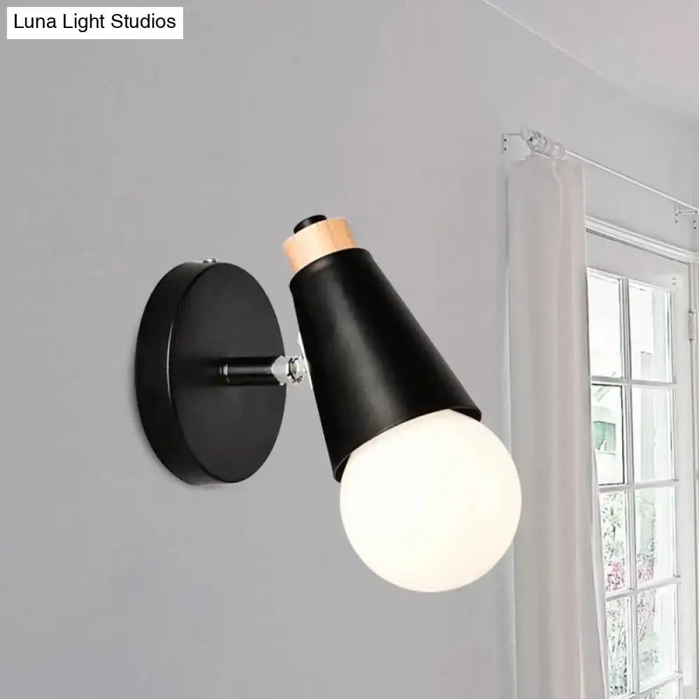 Bamboo Cone Wall Light wall sconce with black metal cone shade and wood cap Decorbites on Tampa Home & Garden Store