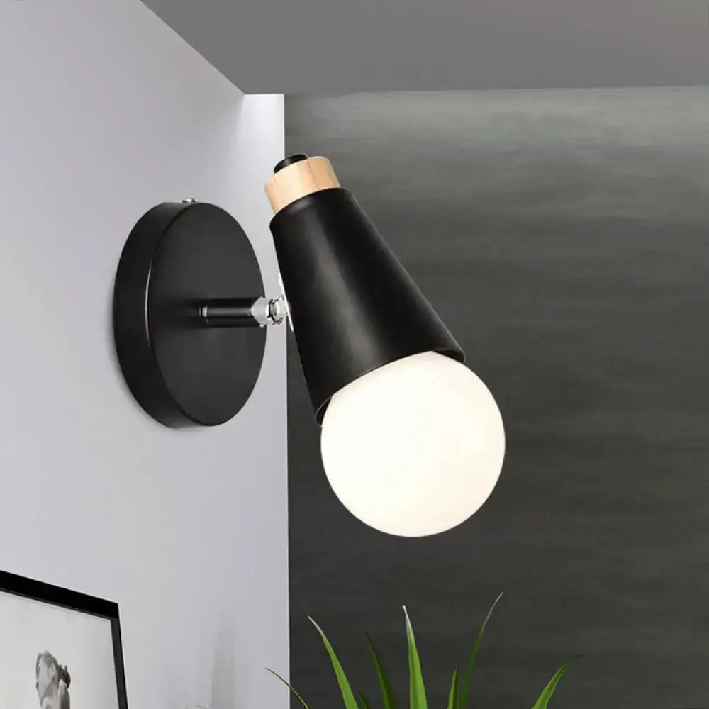 Decorbites Bamboo Cone Wall Light, black metal cone with bamboo cap and white globe bulb on Tampa Home & Garden Store