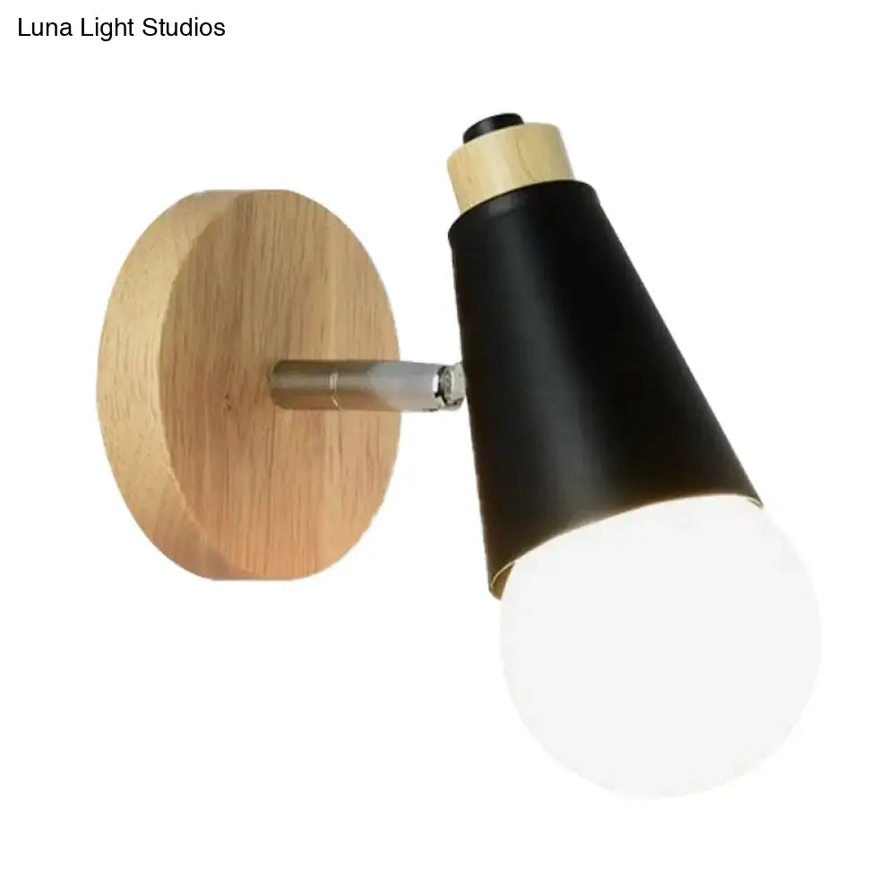 Bamboo cone wall light with black shade and natural wood backplate on Tampa Home & Garden Store