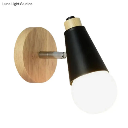 Bamboo cone wall light with black shade and natural wood backplate on Tampa Home & Garden Store