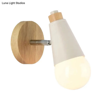 Bamboo Cone Wall Light by Decorbites with natural wooden backplate and white conical shade on Tampa Home & Garden Store