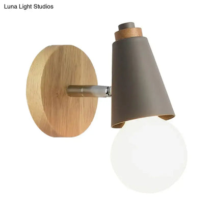 Bamboo Cone Wall Light with natural bamboo wall mount and grey conical shade on Tampa Home & Garden Store