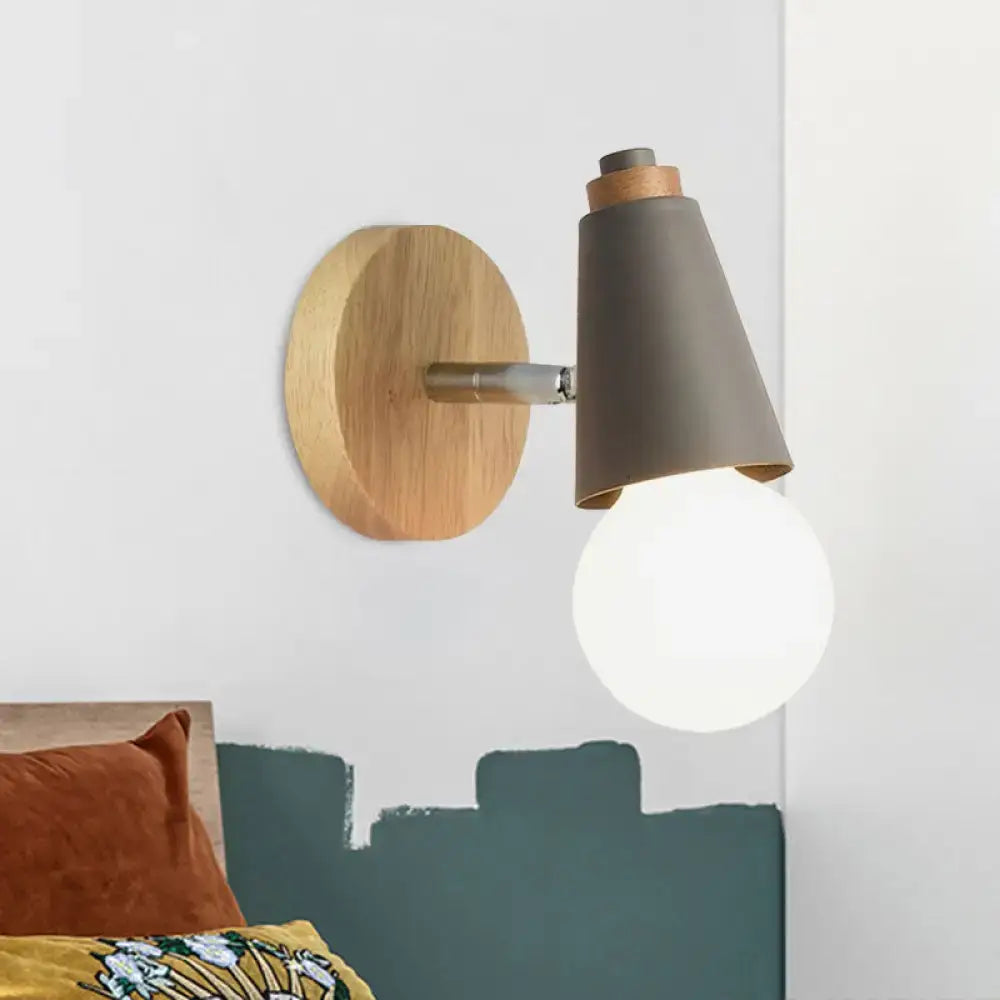 Bamboo Cone Wall Light Decorbites wood backplate gray shade bulb on Tampa Home & Garden Store