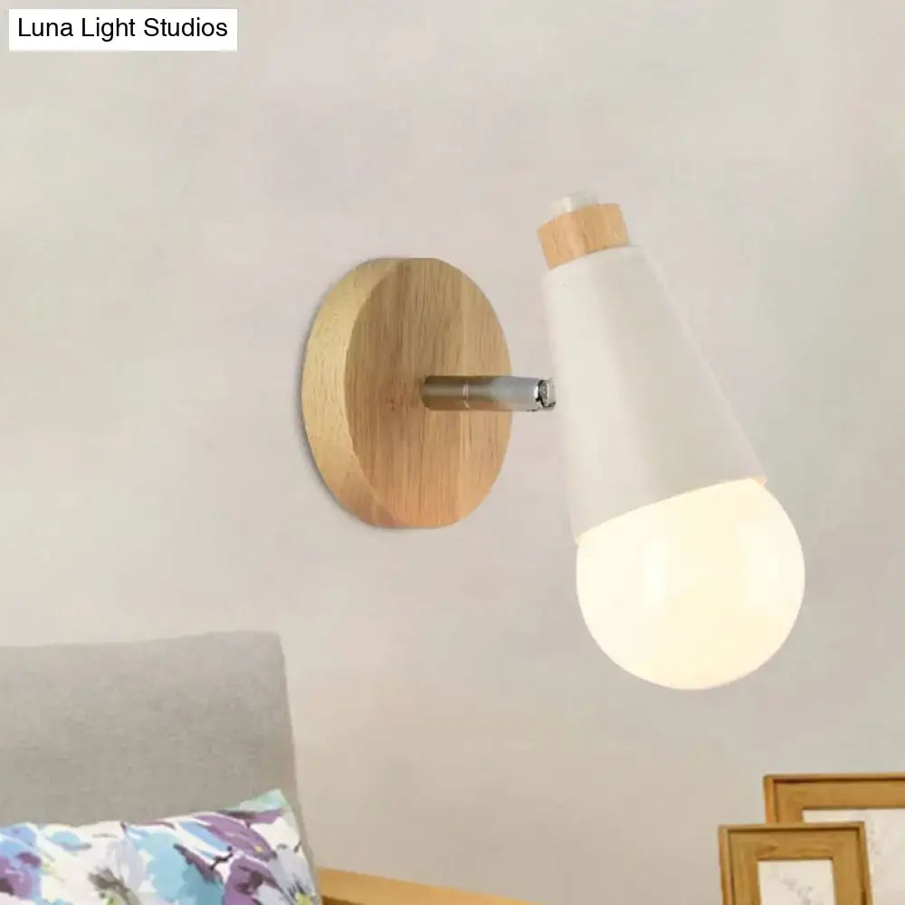 Bamboo cone wall light with round wooden backplate and white conical shade by Decorbites on Tampa Home & Garden Store
