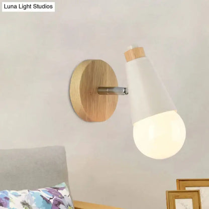 Bamboo cone wall light with round wooden backplate and white conical shade by Decorbites on Tampa Home & Garden Store