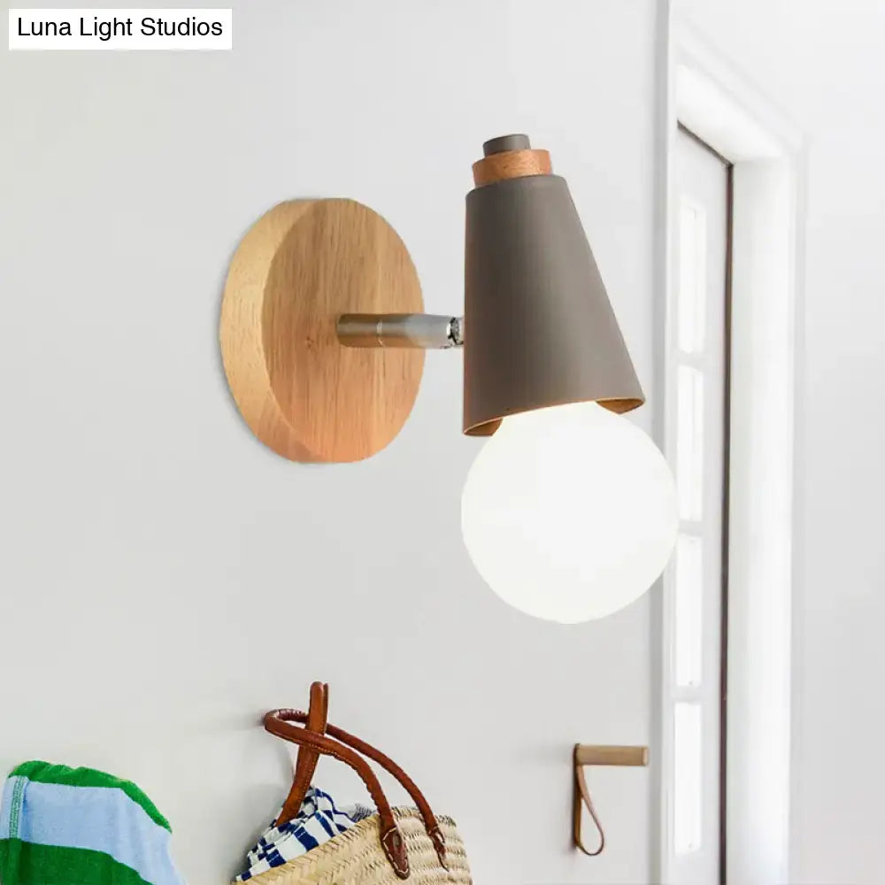 Decorbites Bamboo Cone Wall Light with wood wall mount and gray shade over a bulb on Tampa Home & Garden Store