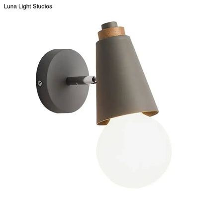 Bamboo Cone Wall Light with gray cone shade and wood top accent by Decorbites on Tampa Home & Garden Store