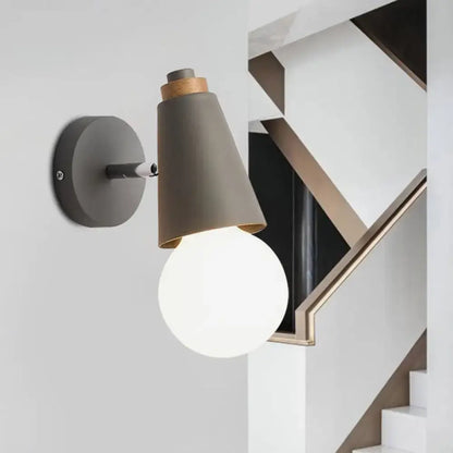 Decorbites Bamboo Cone Wall Light with grey shade and white globe bulb on Tampa Home & Garden Store