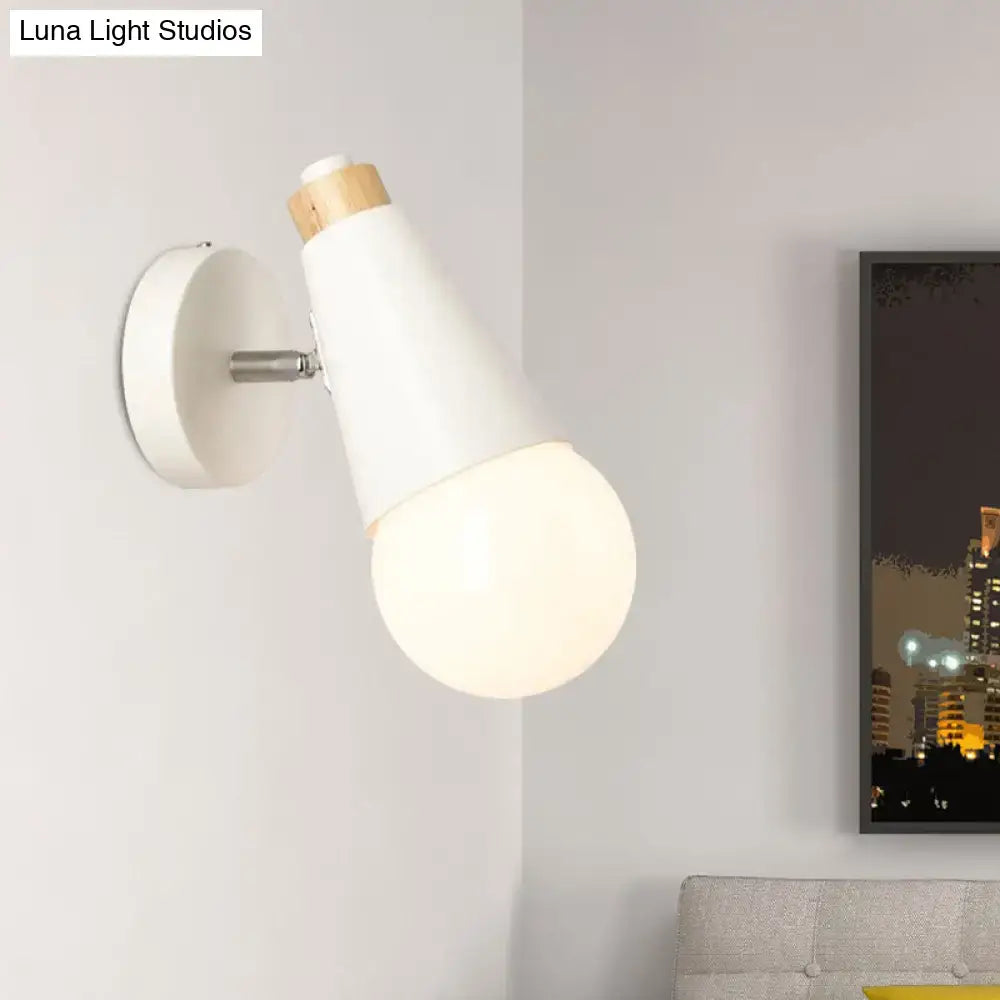 Bamboo Cone Wall Light with white shade and wooden cap, wall mounted on Tampa Home & Garden Store
