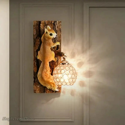Nordic Vintage Resin Squirrel Wall Lamp Bedroom