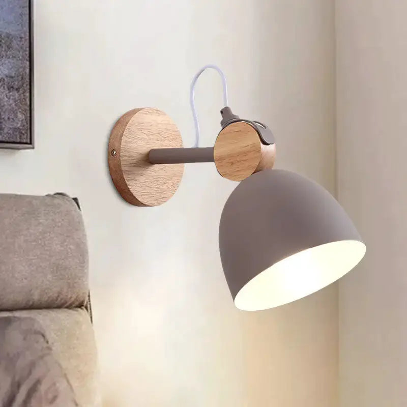 Nordic White Wood Wall Lamp With Adjustable Shade
