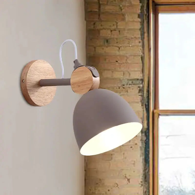 Nordic White Wood Wall Lamp With Adjustable Shade