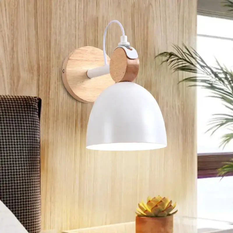 Nordic White Wood Wall Lamp With Adjustable Shade