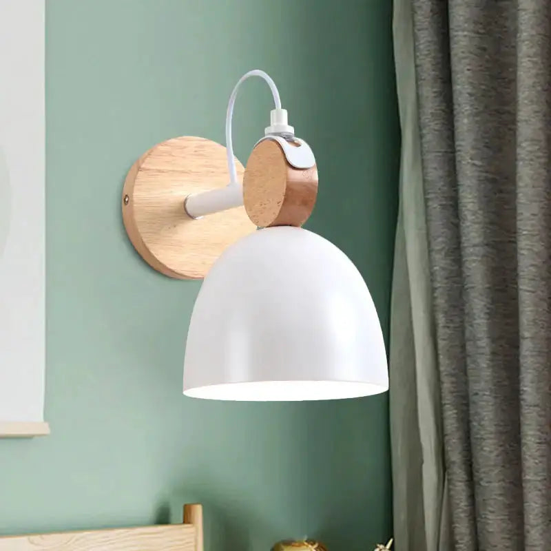 Nordic White Wood Wall Lamp With Adjustable Shade