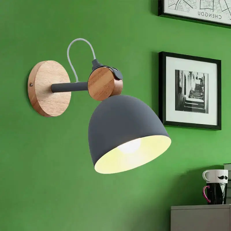 Nordic White Wood Wall Lamp With Adjustable Shade