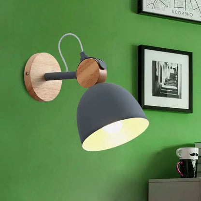 Nordic White Wood Wall Lamp With Adjustable Shade