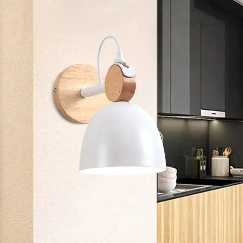 Nordic White Wood Wall Lamp With Adjustable Shade