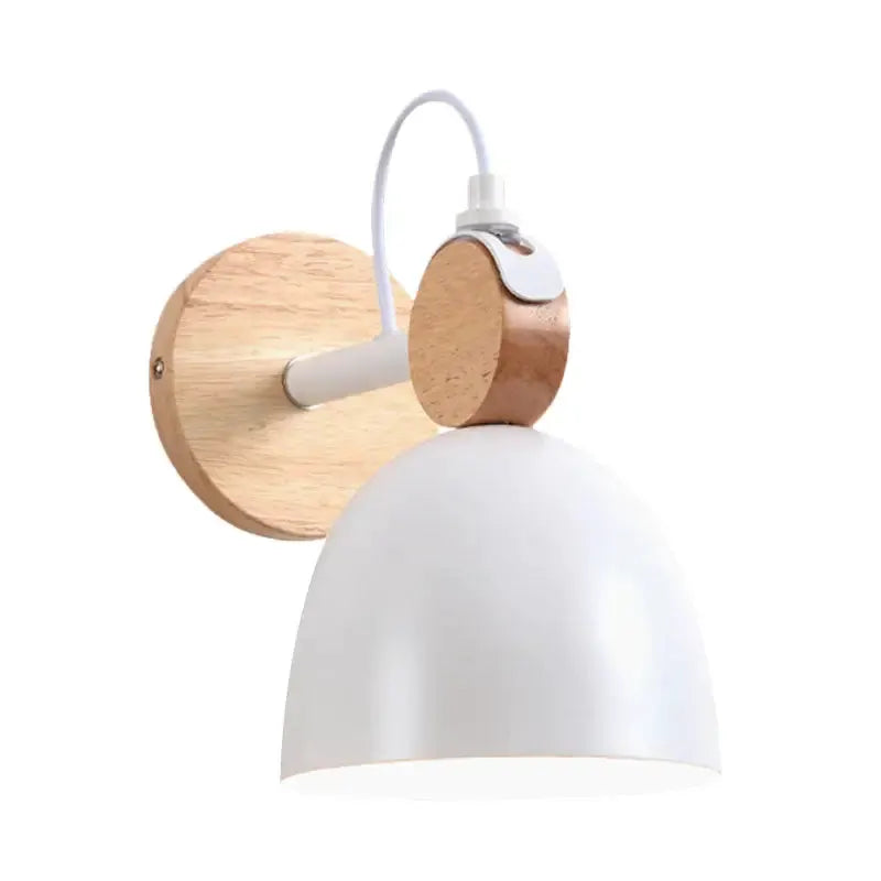 Nordic White Wood Wall Lamp With Adjustable Shade