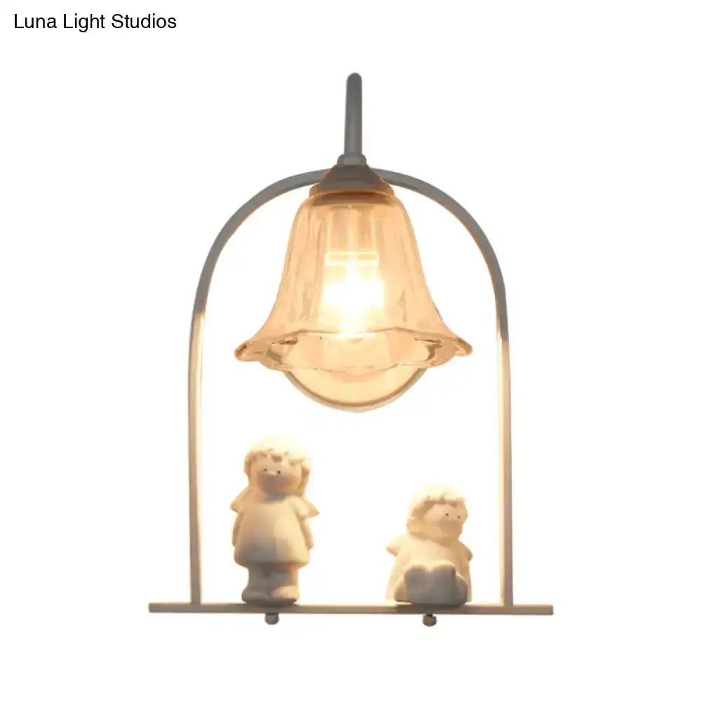 Nordic arched frame flower glass pendant light by Decorbites, amber shade, two figurines on Tampa Home & Garden Store