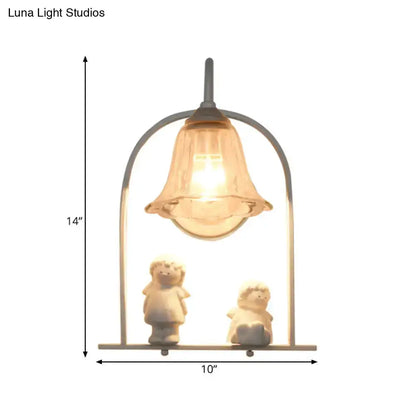Nordic white arched frame flower glass pendant light with two figurines on Tampa Home & Garden Store