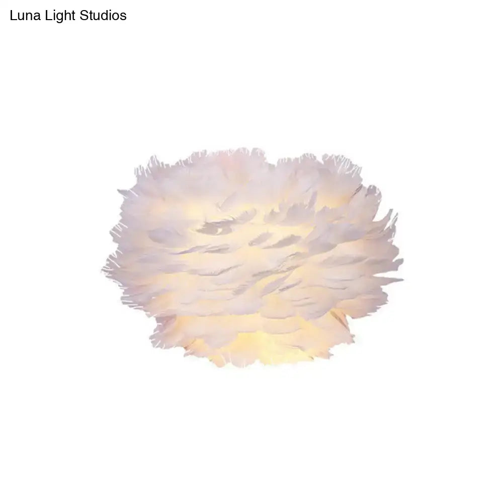 White Feather Nordic Wall Sconce with Blossoming Flower Design for Girls' Bedroom Lighting