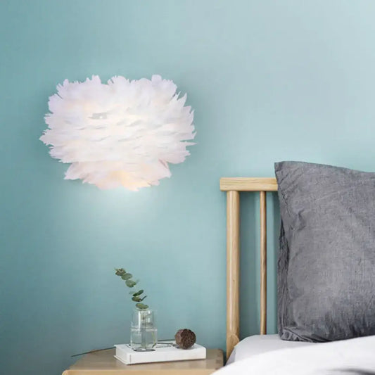 White Feather Nordic Wall Sconce with Blossoming Flower Design for Girls' Bedroom Lighting - Tampa Home & Garden Store