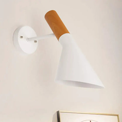 Decorbites White Monochrome Wall Sconce with conical shade and wood accent on Tampa Home & Garden Store