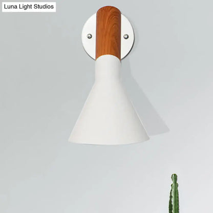 White Monochrome Wall Sconce with white cone shade and wooden mount by Decorbites on Tampa Home & Garden Store