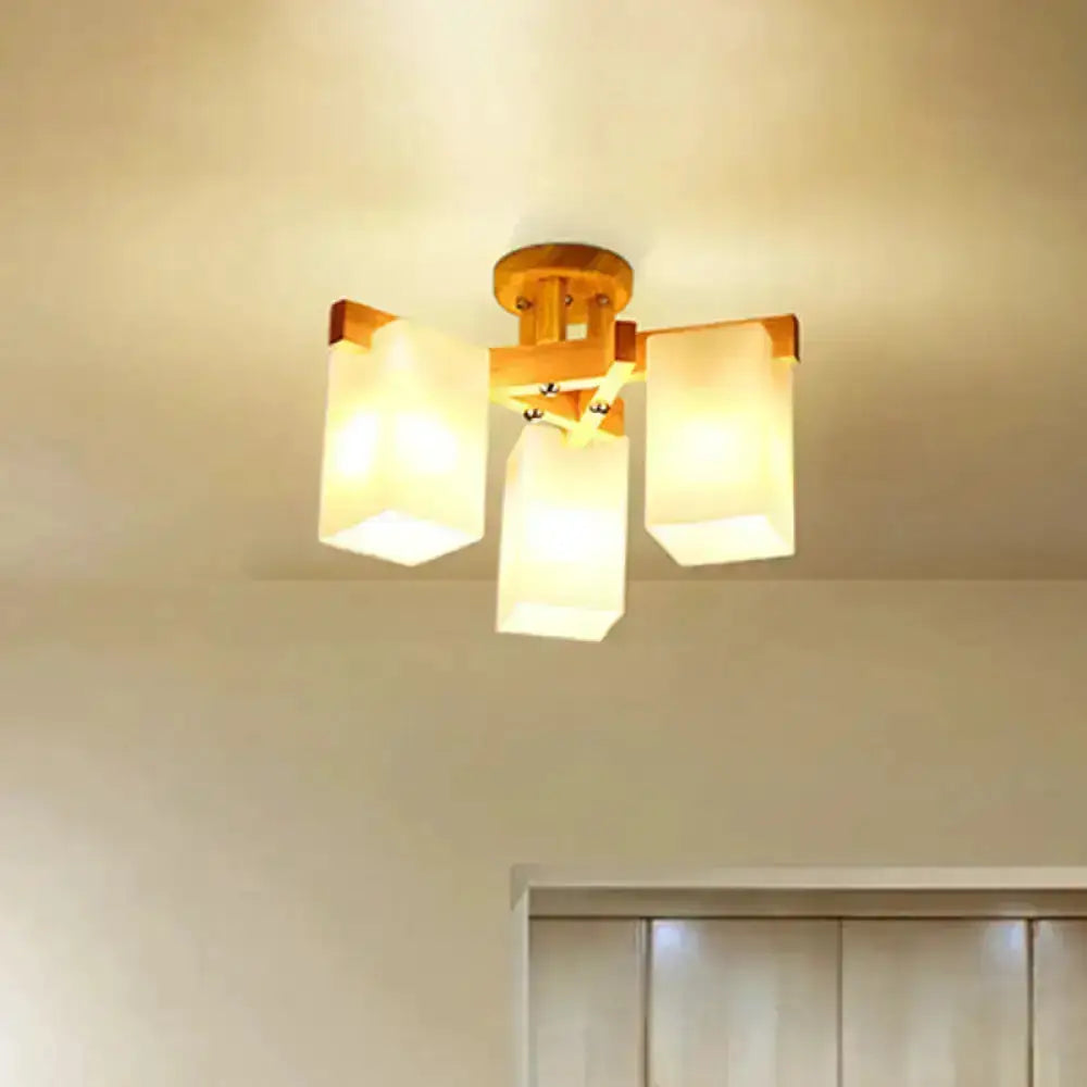 Nordic Wood and Cream Glass Ceiling Lamp