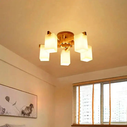 Nordic Wood and Cream Glass Ceiling Lamp