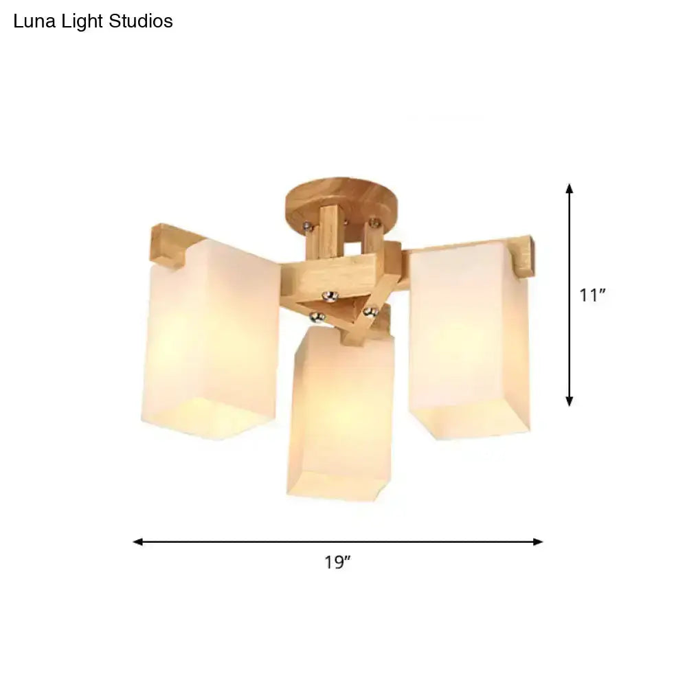 Nordic Wood and Cream Glass Ceiling Lamp