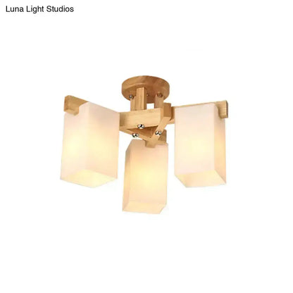Nordic Wood and Cream Glass Ceiling Lamp