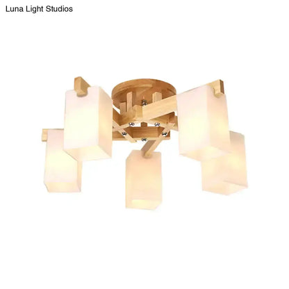 Nordic Wood and Cream Glass Ceiling Lamp