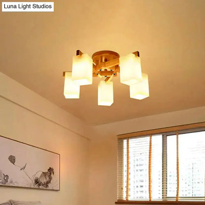 Nordic Wood and Cream Glass Ceiling Lamp