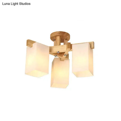 Nordic Wood and Cream Glass Ceiling Lamp