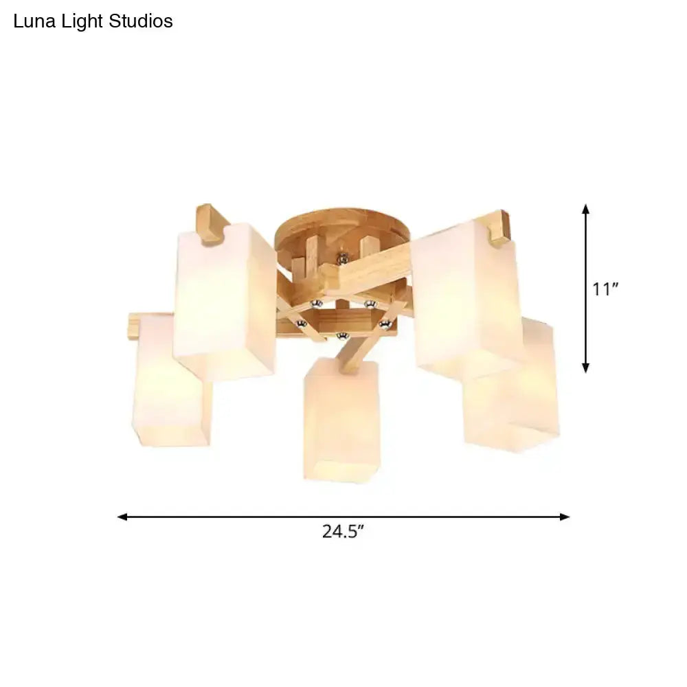 Nordic Wood and Cream Glass Ceiling Lamp