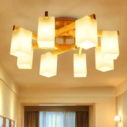 Nordic Wood and Cream Glass Ceiling Lamp