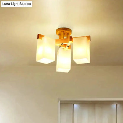 Nordic Wood and Cream Glass Ceiling Lamp
