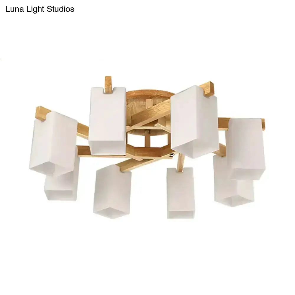 Nordic Wood and Cream Glass Ceiling Lamp