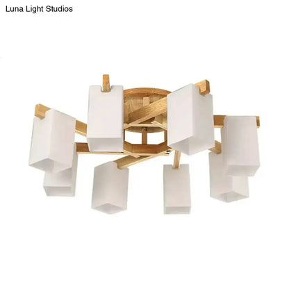 Nordic Wood and Cream Glass Ceiling Lamp