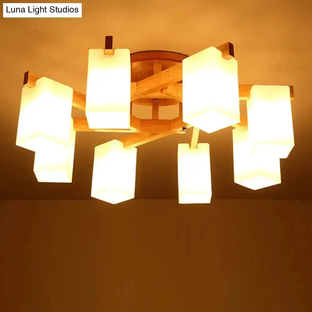 Nordic Wood and Cream Glass Ceiling Lamp