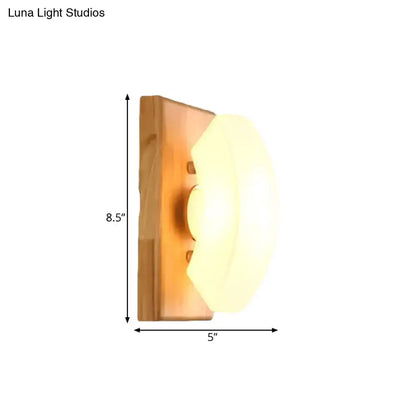 White frosted glass wood-back wall sconce by Decorbites, 8.5in tall x 5in wide on Tampa Home & Garden Store