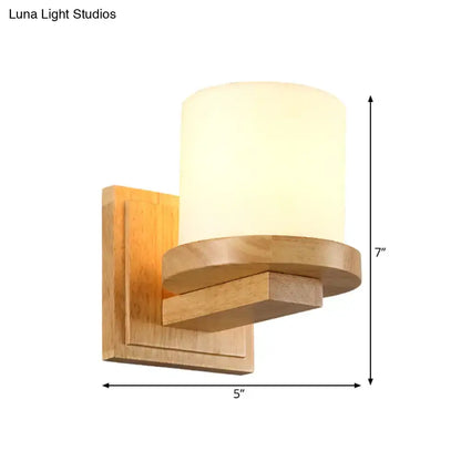 Wood Opal Wall Sconce - natural wood backplate with curved arm and frosted opal glass shade Decorbites on Tampa Home & Garden Store