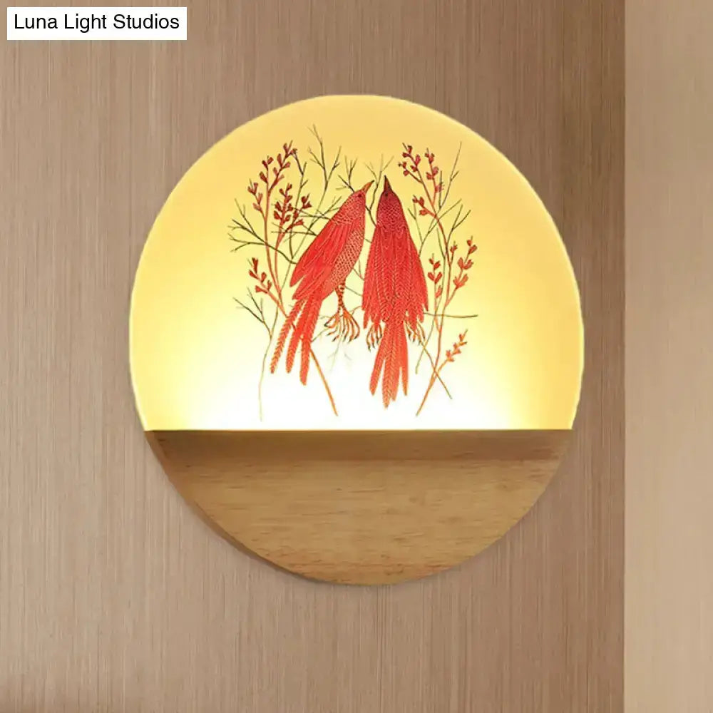 Nordic Wood Bird Acrylic Wall Lamp LED Bedroom