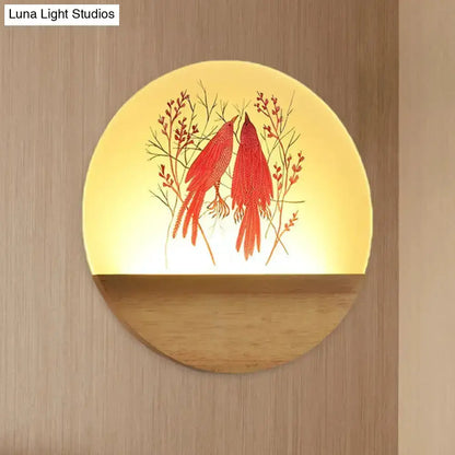 Nordic Wood Bird Acrylic Wall Lamp LED Bedroom