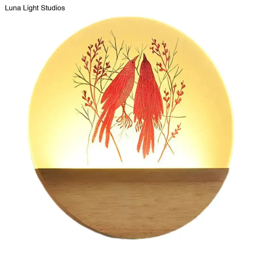 Nordic Wood Bird Acrylic Wall Lamp LED Bedroom