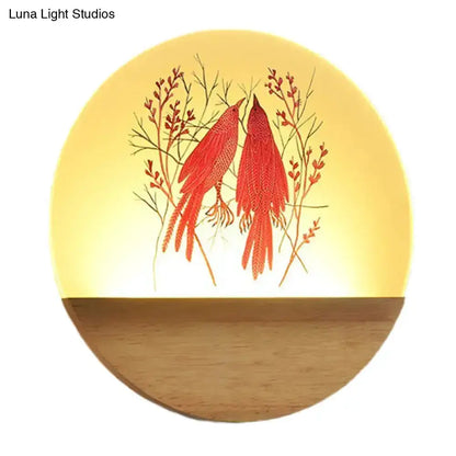 Nordic Wood Bird Acrylic Wall Lamp LED Bedroom