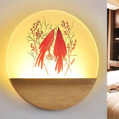 Nordic Wood Bird Acrylic Wall Lamp LED Bedroom